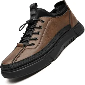 Optigard Mens Leather Casual Shoes,Hand Stitching Lace Up Comfort Non Slip Walking Sports Sneaker Lightweight Business Height Lifting Elevator Shoes