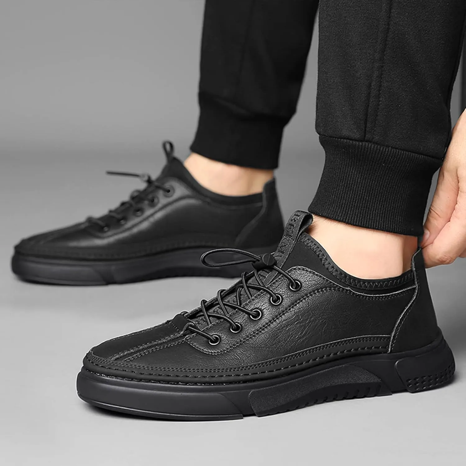 Optigard Mens Leather Casual Shoes,Hand Stitching Lace Up Comfort Non Slip Walking Sports Sneaker Lightweight Business Height Lifting Elevator Shoes