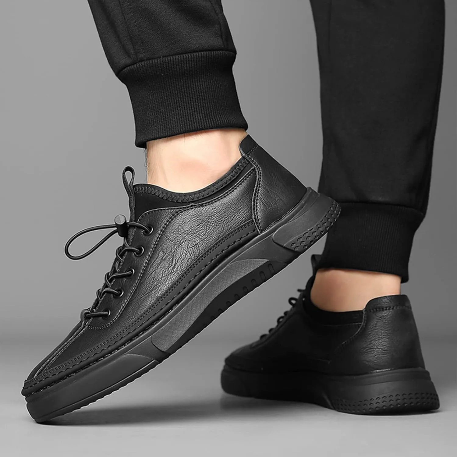 Optigard Mens Leather Casual Shoes,Hand Stitching Lace Up Comfort Non Slip Walking Sports Sneaker Lightweight Business Height Lifting Elevator Shoes