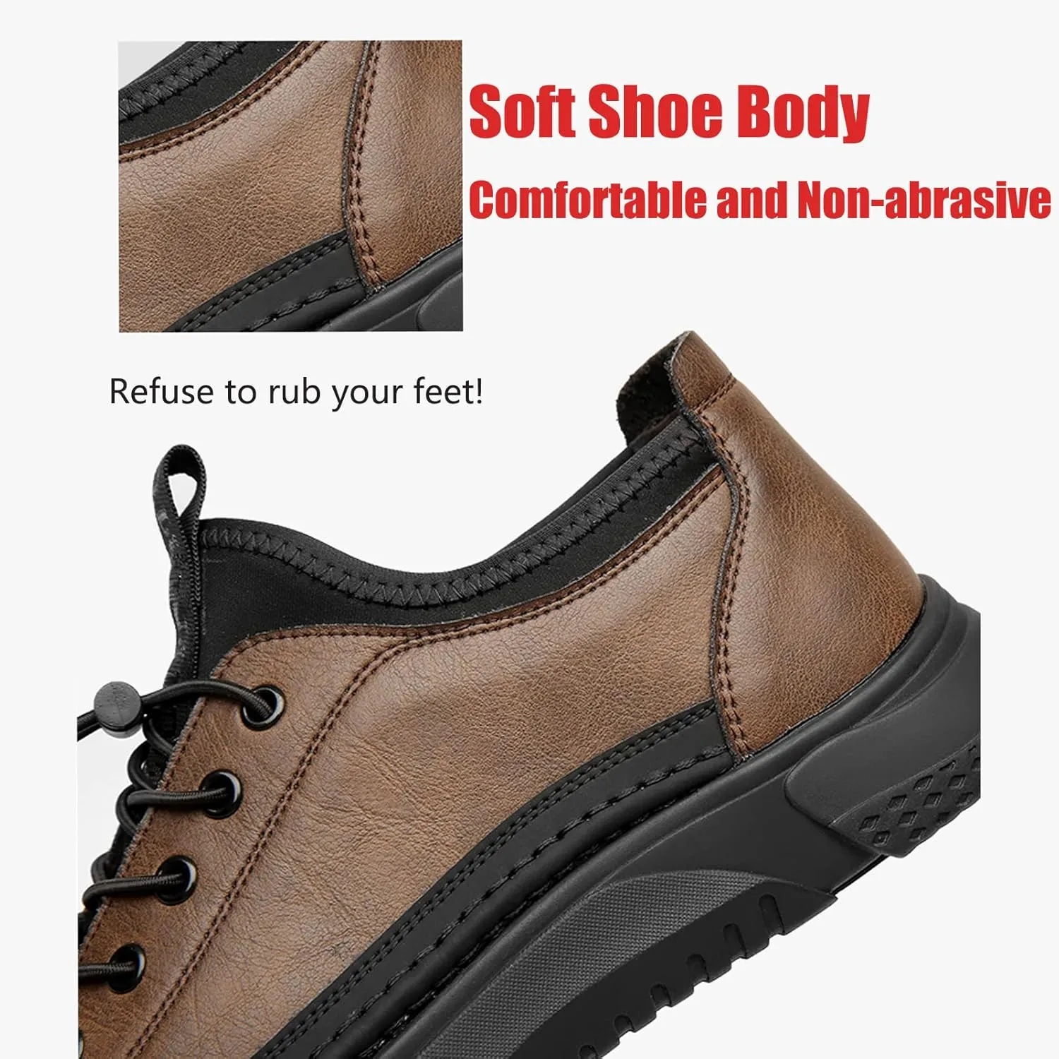 Optigard Mens Leather Casual Shoes,Hand Stitching Lace Up Comfort Non Slip Walking Sports Sneaker Lightweight Business Height Lifting Elevator Shoes