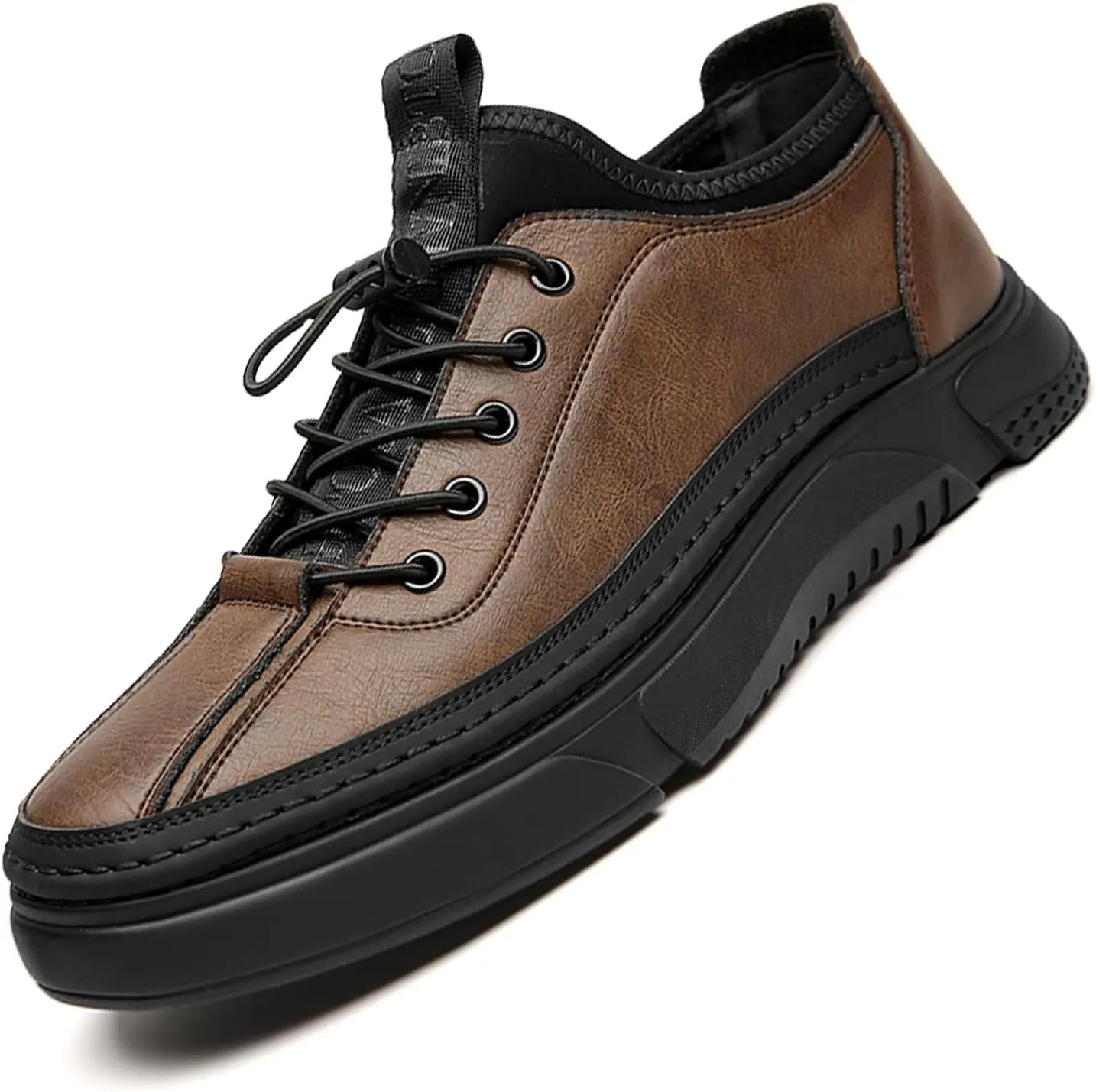 Optigard Mens Leather Casual Shoes,Hand Stitching Lace Up Comfort Non Slip Walking Sports Sneaker Lightweight Business Height Lifting Elevator Shoes