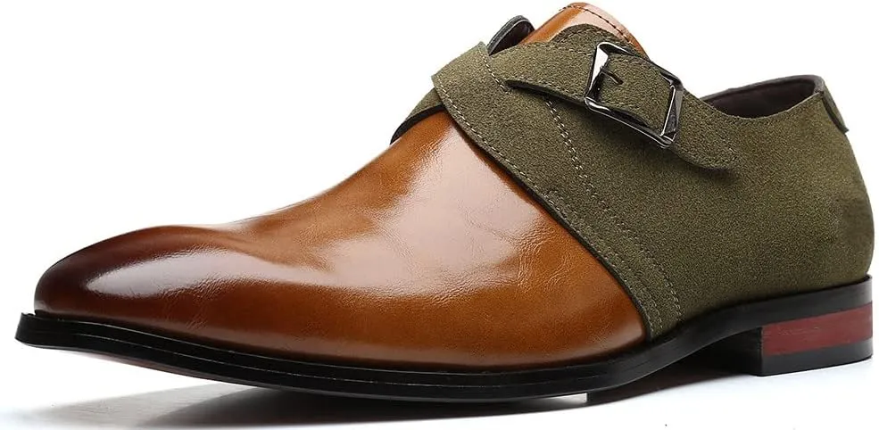 Santimon Mens Monk Strap Loafers Easy Slip-On Leather Dress Comfort Lightweight Driving Formal Business Classic Casual Shoes