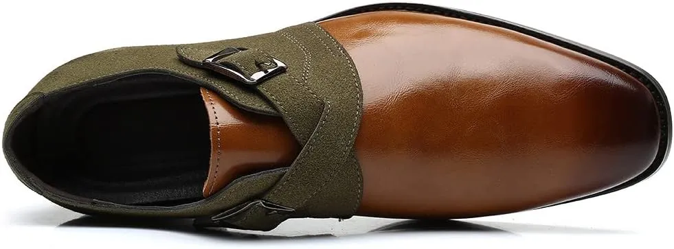 Santimon Mens Monk Strap Loafers Easy Slip-On Leather Dress Comfort Lightweight Driving Formal Business Classic Casual Shoes
