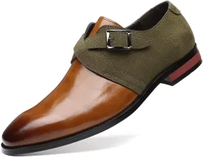Santimon Mens Monk Strap Loafers Easy Slip-On Leather Dress Comfort Lightweight Driving Formal Business Classic Casual Shoes