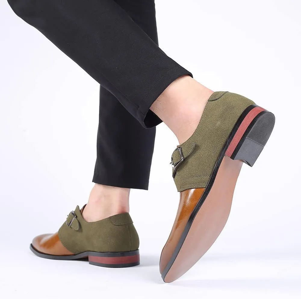 Santimon Mens Monk Strap Loafers Easy Slip-On Leather Dress Comfort Lightweight Driving Formal Business Classic Casual Shoes