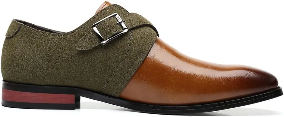 Santimon Mens Monk Strap Loafers Easy Slip-On Leather Dress Comfort Lightweight Driving Formal Business Classic Casual Shoes