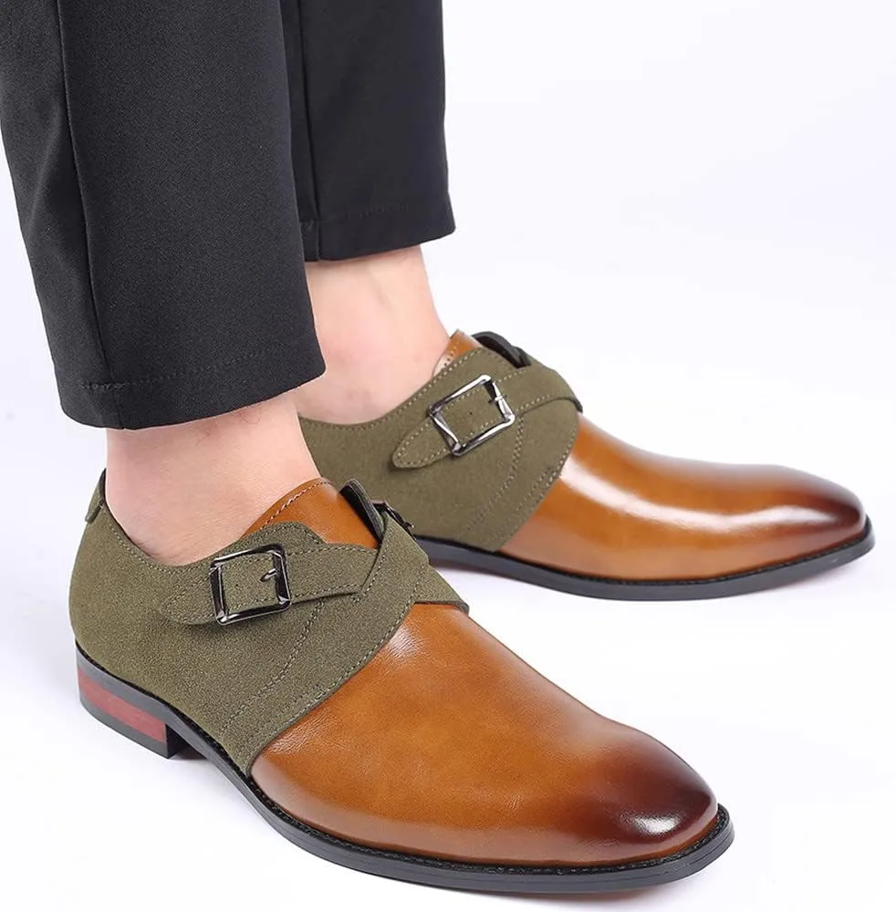 Santimon Mens Monk Strap Loafers Easy Slip-On Leather Dress Comfort Lightweight Driving Formal Business Classic Casual Shoes
