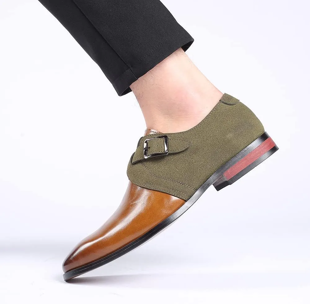 Santimon Mens Monk Strap Loafers Easy Slip-On Leather Dress Comfort Lightweight Driving Formal Business Classic Casual Shoes