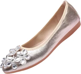 Traveltopp Women's Fashion Rhinestone Ballet Flats Foldable Comfortable Pointed Toe Slip-on Loafers Work Walking Bridal Dress Shoes