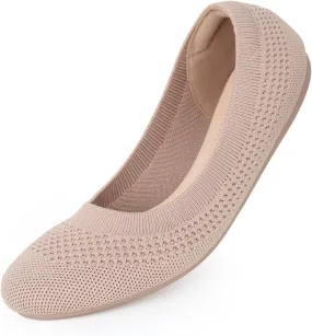 Women's Ballet Flats Shoes Round Toe Slip On Knit Casual Dress Comfort Ballerina Walking Flats Shoes Size 10 Nude