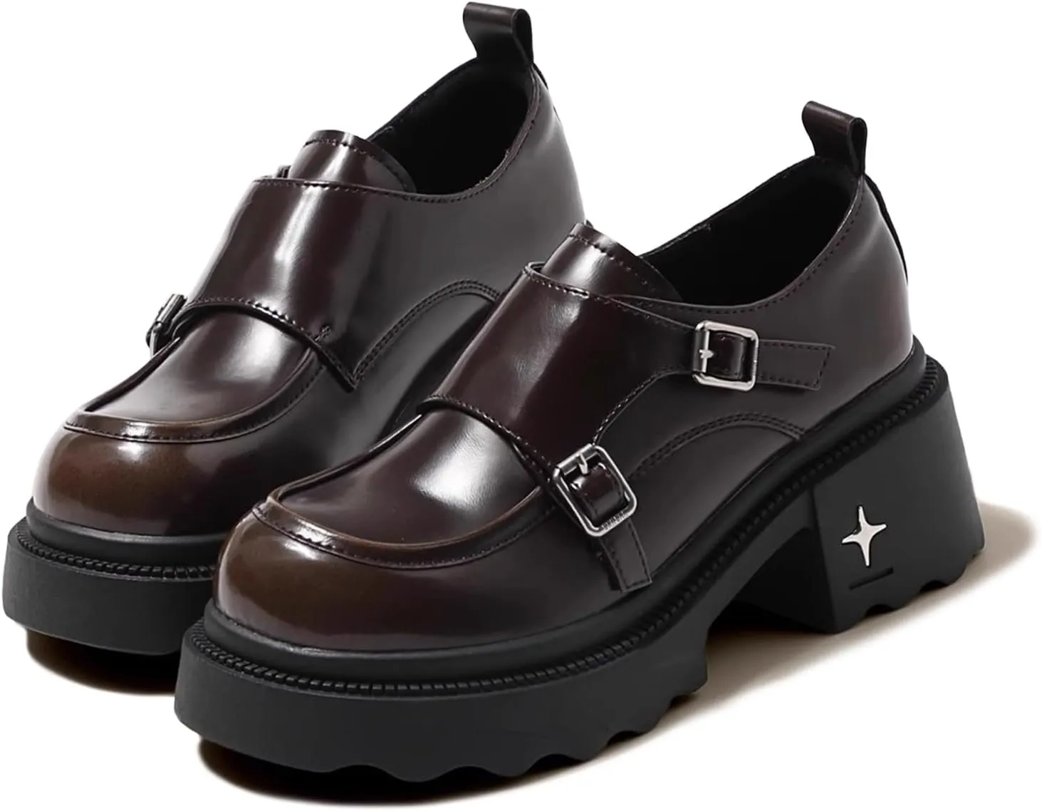 Women’s Monk Strap Platform Loafers Comfortable Round Toe Slip-On Chunky Heel Loafers Casual Work Dress Penny Shoes