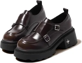Women’s Monk Strap Platform Loafers Comfortable Round Toe Slip-On Chunky Heel Loafers Casual Work Dress Penny Shoes