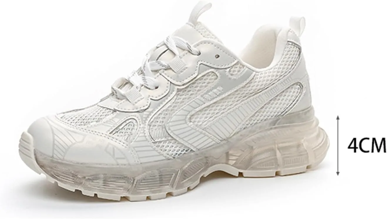Women's Platform Trainers - Dad Sneaker Style with Transparent Bottom, Breathable Mesh and Lace-up for Casual Autumn Looks. Lightweight and Comfy,Pink-39