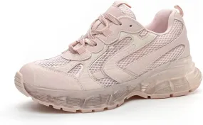 Women's Platform Trainers - Dad Sneaker Style with Transparent Bottom, Breathable Mesh and Lace-up for Casual Autumn Looks. Lightweight and Comfy,Pink-39