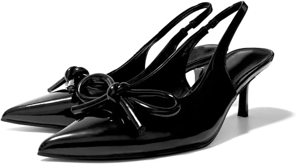 Women's Slingback High Heels Mules Faux Patent Leather Pump Bow Detail Buckle Closure Thin Heel Pointed Toe Wedding Party Office Dance Dress Shoes