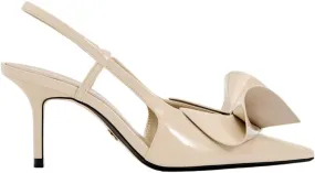 Women's Slingback High Heels Mules Faux Patent Leather Pump Bow Detail Buckle Closure Thin Heel Pointed Toe Wedding Party Office Dance Dress Shoes