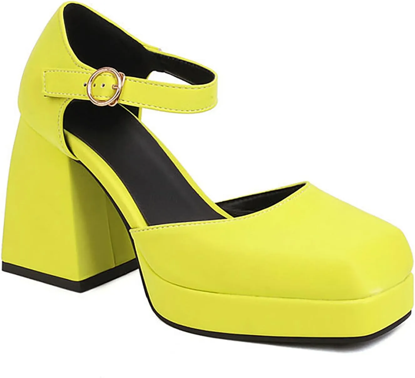 Women's Square Toe Chunky Heels Mary Jane Pumps,Fashion Adjustable Ankle Strap Closed Toe Comfortable Platform High Heels Cute Sexy Party Banquet Dress Pump Shoes