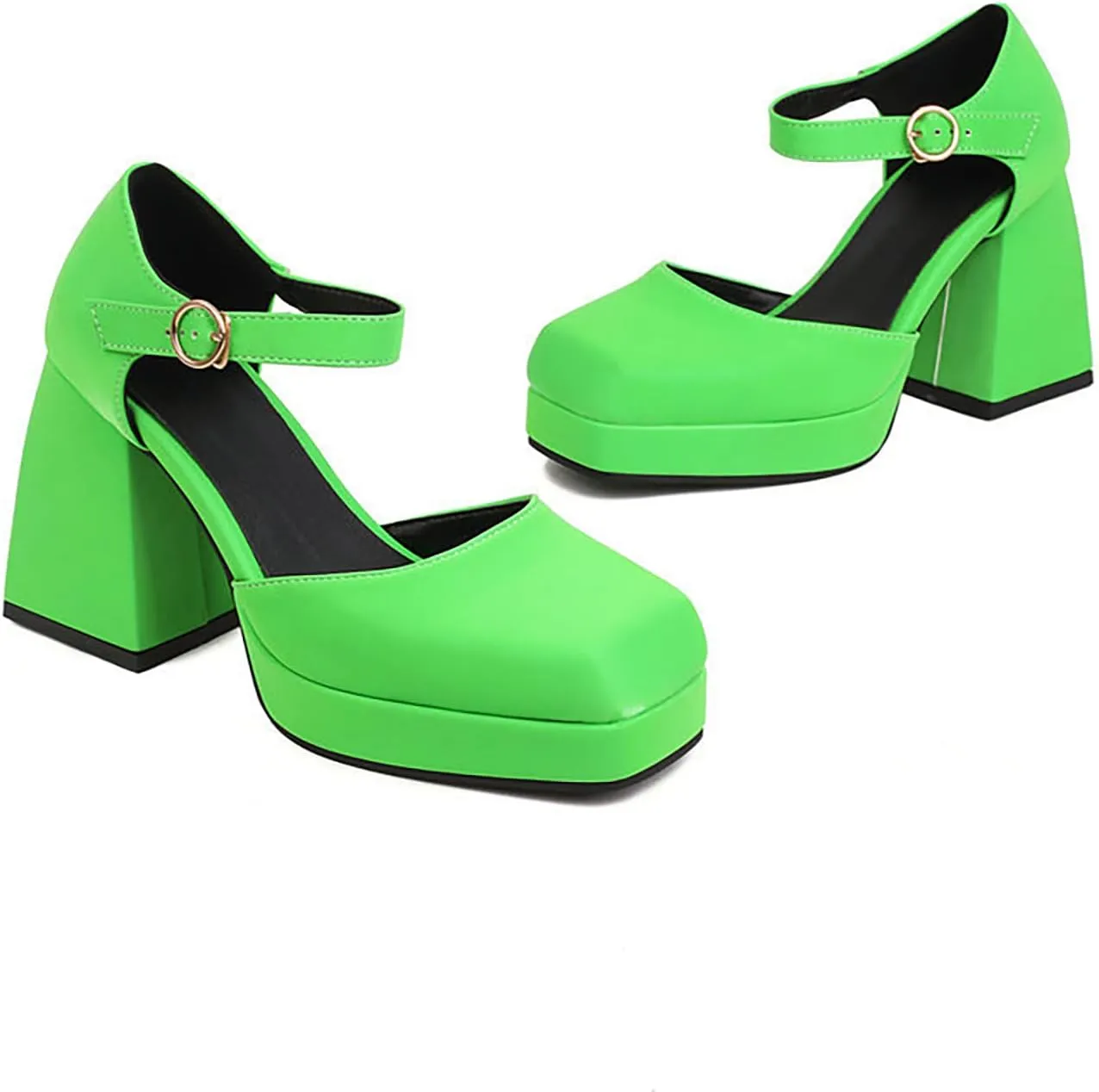 Women's Square Toe Chunky Heels Mary Jane Pumps,Fashion Adjustable Ankle Strap Closed Toe Comfortable Platform High Heels Cute Sexy Party Banquet Dress Pump Shoes