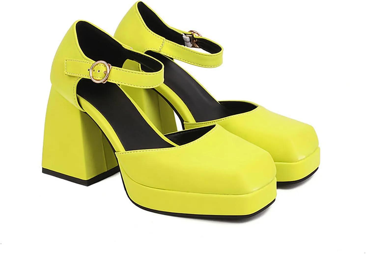 Women's Square Toe Chunky Heels Mary Jane Pumps,Fashion Adjustable Ankle Strap Closed Toe Comfortable Platform High Heels Cute Sexy Party Banquet Dress Pump Shoes